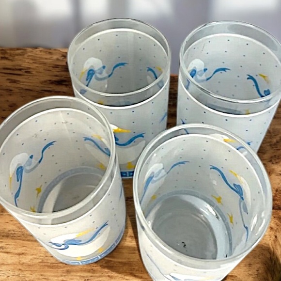 Set 4 Libby Frosted Drinking Glasses Cottagecore Goose Duck Blue Ribbons VTG 6" - Picture 9 of 13